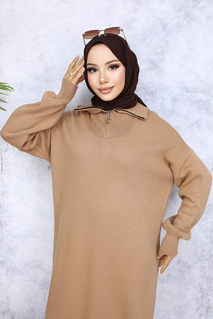 BNG Women Zippered Collar Knit Dress Mink - Swords