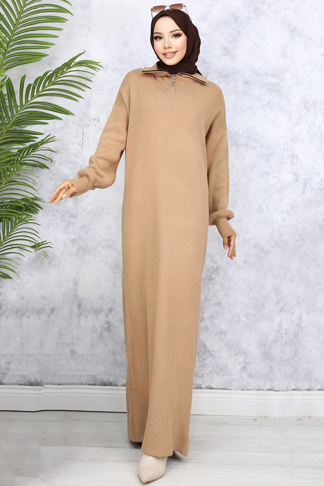BNG Women Zippered Collar Knit Dress Mink - Swords