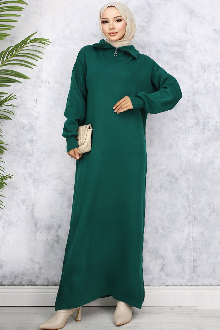 BNG Women Emerald Green Zippered Sweater Dress - Helmond