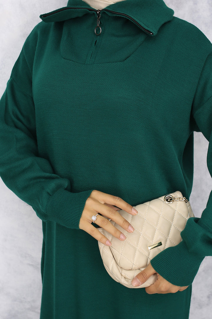 BNG Women Emerald Green Zippered Sweater Dress - Helmond
