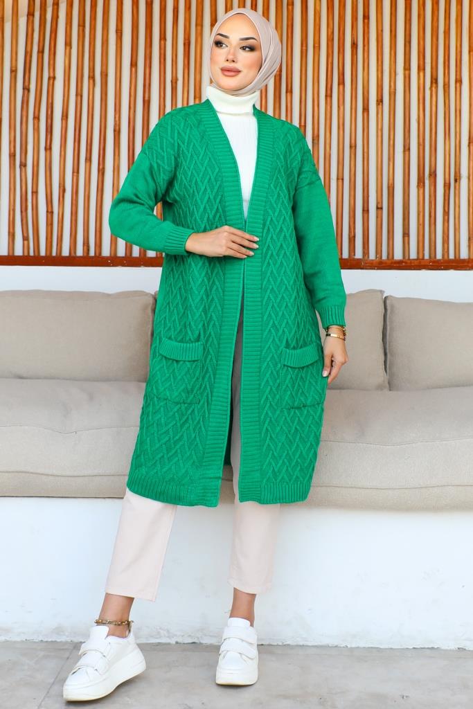 BNG Women Long Pocketed Knit Cardigan Green - Clermont