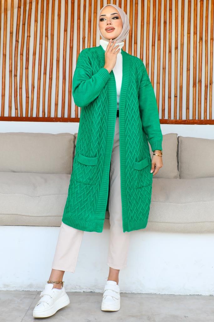BNG Women Long Pocketed Knit Cardigan Green - Clermont