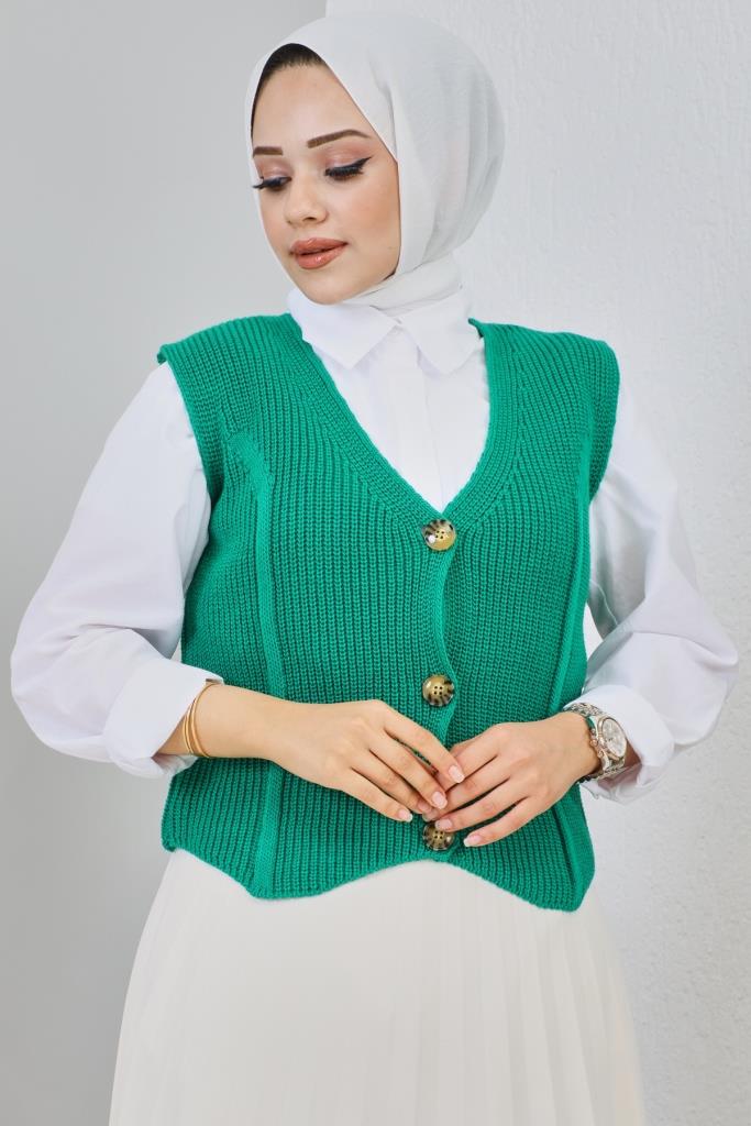 BNG سترة نسائية قصيرة بأزرار باللون الأخضر - كليرمونت