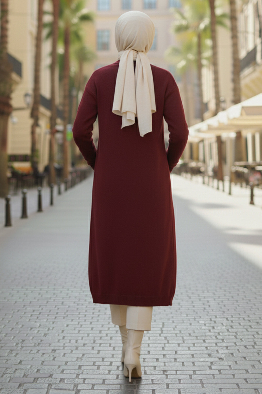 BNG Women Cepli Uzun Triko Hırka R7145 Bordo - Zhlobin