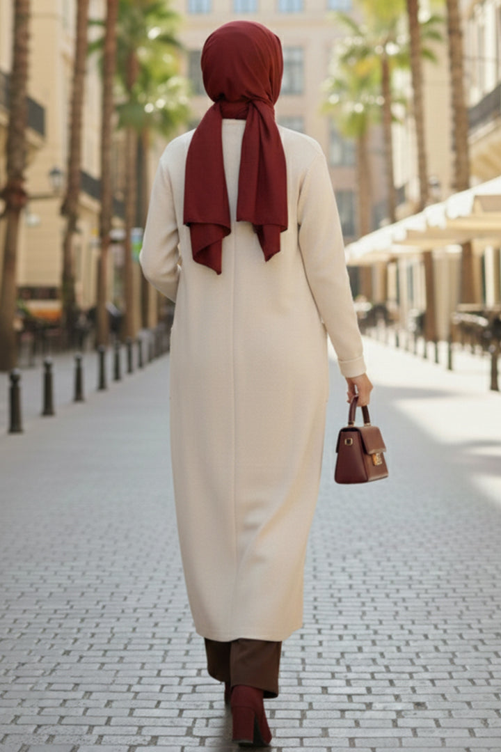BNG Women Cepli Uzun Triko Hırka R7145 Ekru - Peristéri