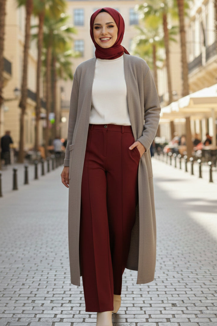 BNG Women Cepli Uzun Triko Hırka R7145 Vizon - Limbiate