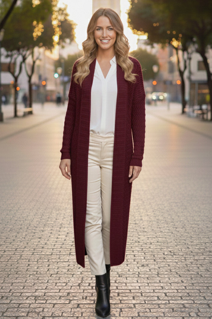 BNG Women Zigzag Patterned Long Knit Cardigan R4470 Burgundy - Brunswick