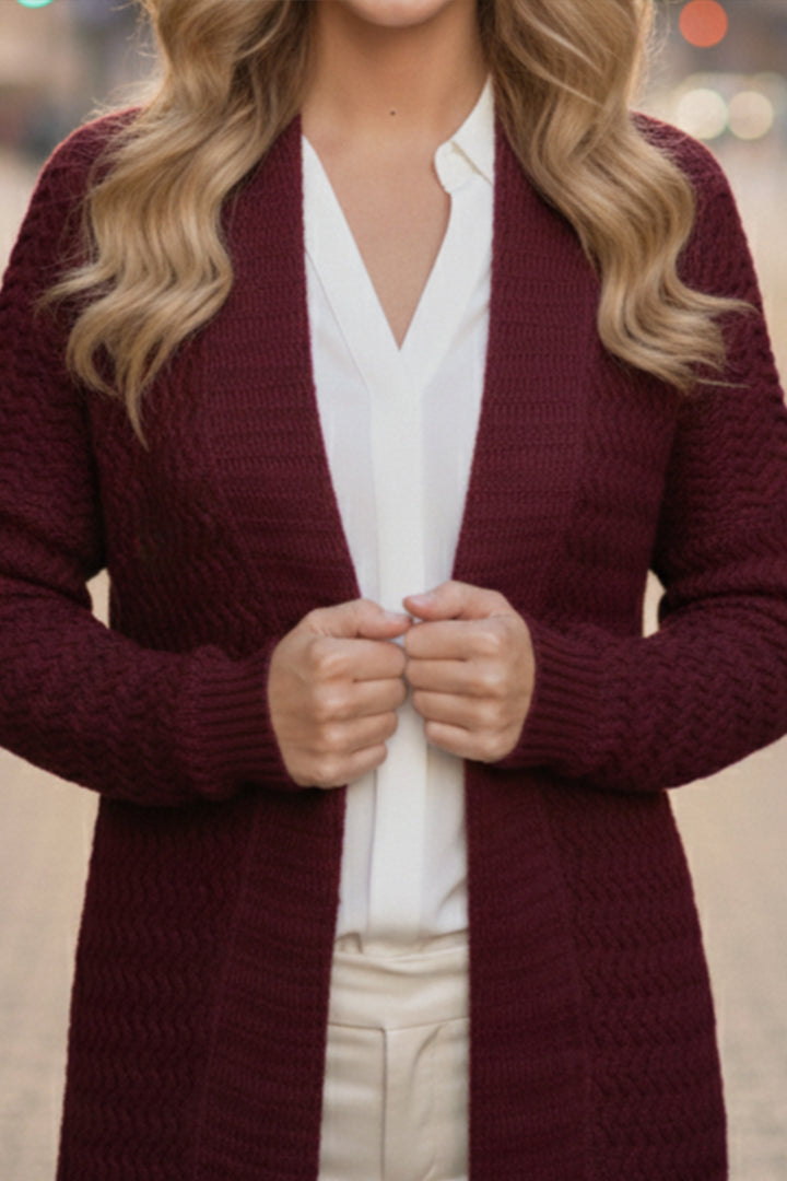 BNG Women Zigzag Patterned Long Knit Cardigan R4470 Burgundy - Brunswick