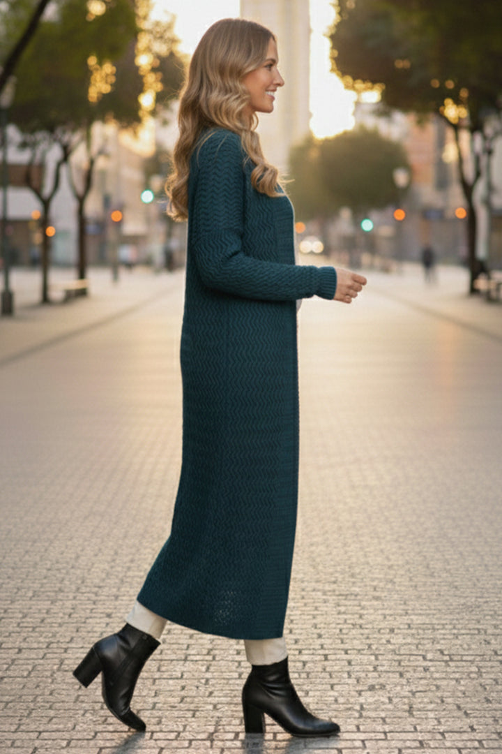 BNG Women Zikzak Desenli Uzun Triko Hırka R4470 Petrol - Francisco I. Madero