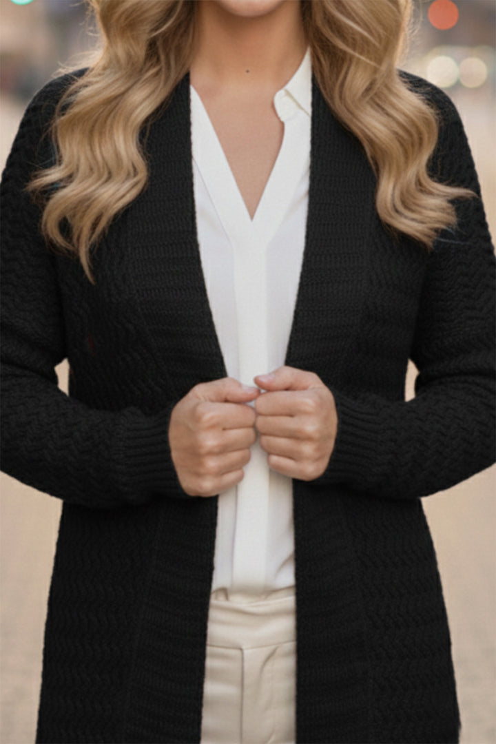 BNG Women Zikzak Desenli Uzun Triko Hırka R4470 Siyah - Galveston