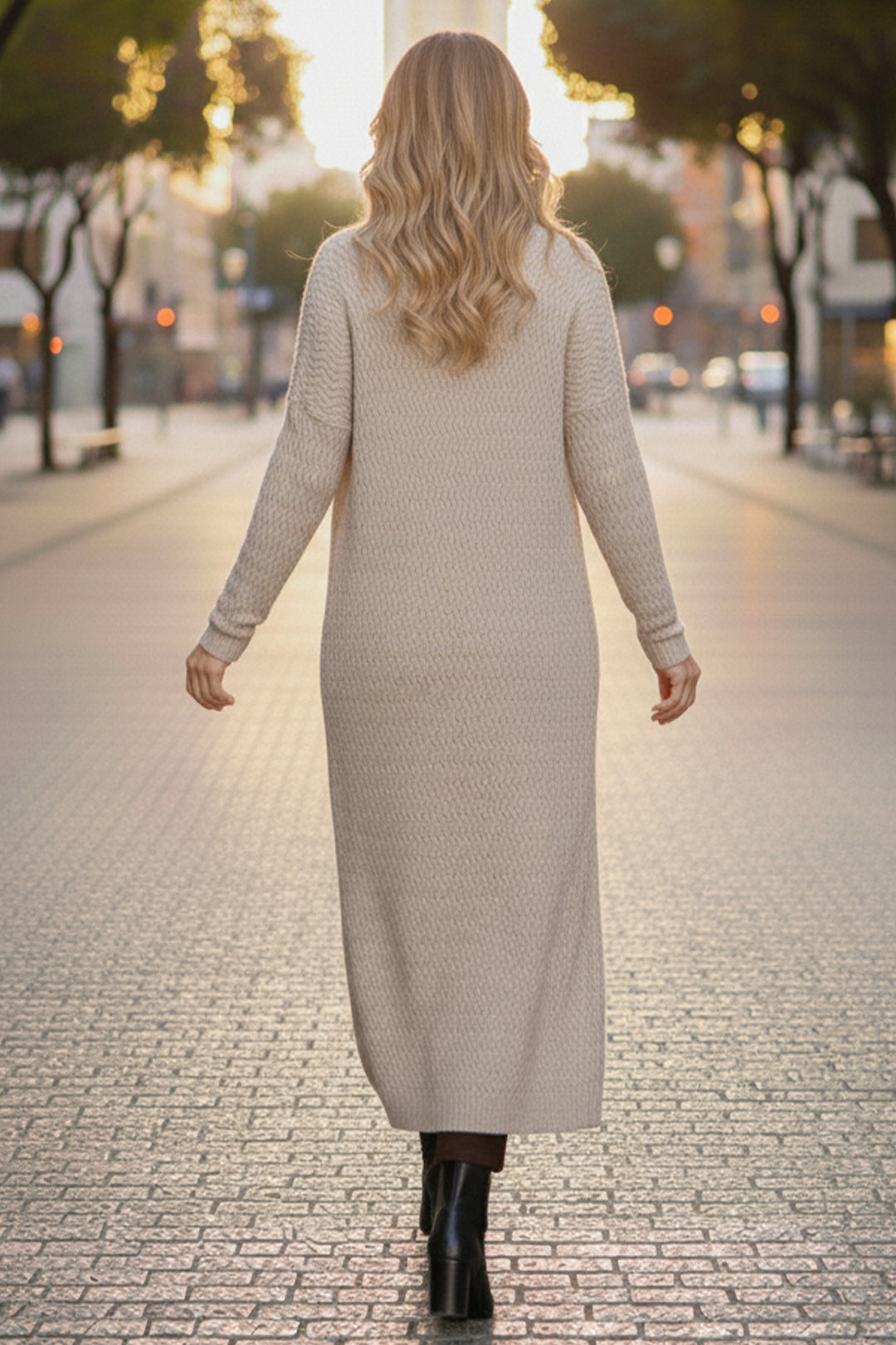 BNG Women Zikzak Desenli Uzun Triko Hırka R4470 Taş Rengi - Bistriţa