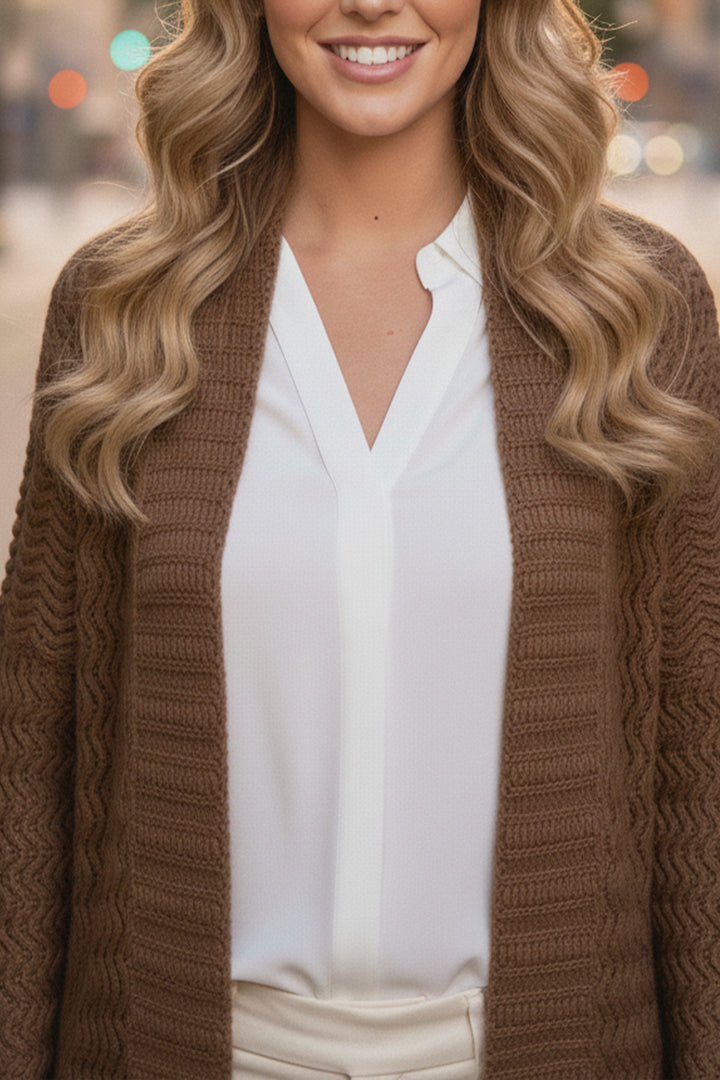 BNG Women Zigzag Patterned Long Knit Cardigan R4470 Mink - Moncalieri