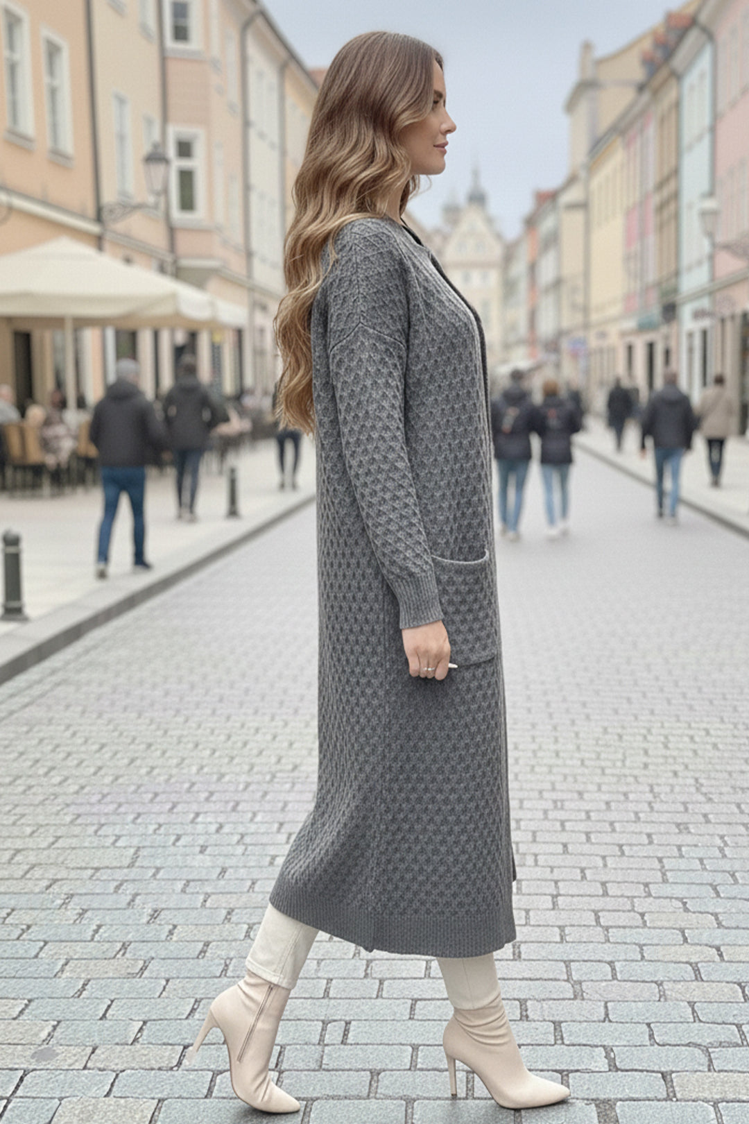 BNG Women Pocket Patterned Long Knit Cardigan R4278 Anthracite - Gütersloh