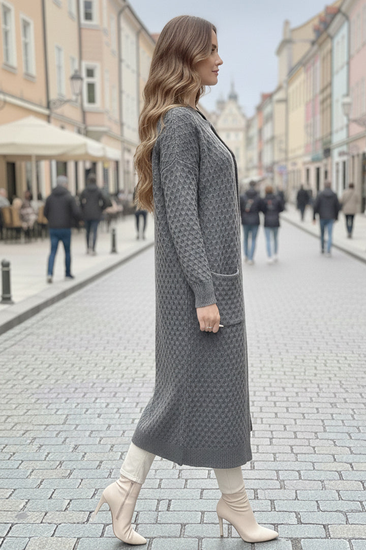 BNG Women Pocket Patterned Long Knit Cardigan R4278 Anthracite - Gütersloh