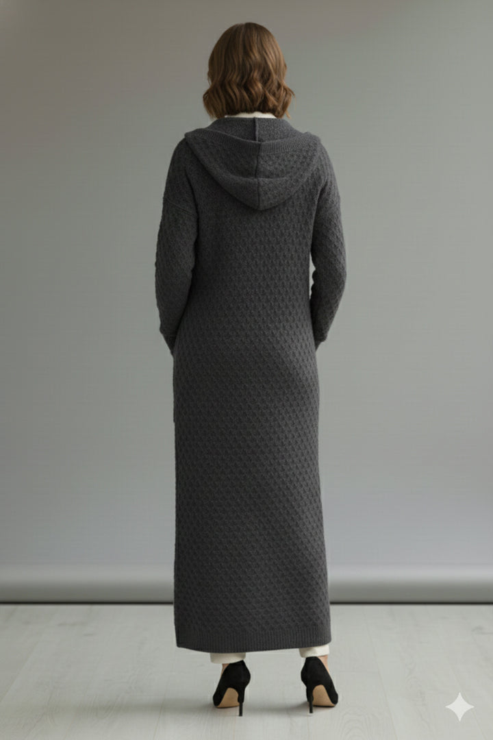 BNG Women Hooded Patterned Long Knit Cardigan R4328 Anthracite - Chernivtsi