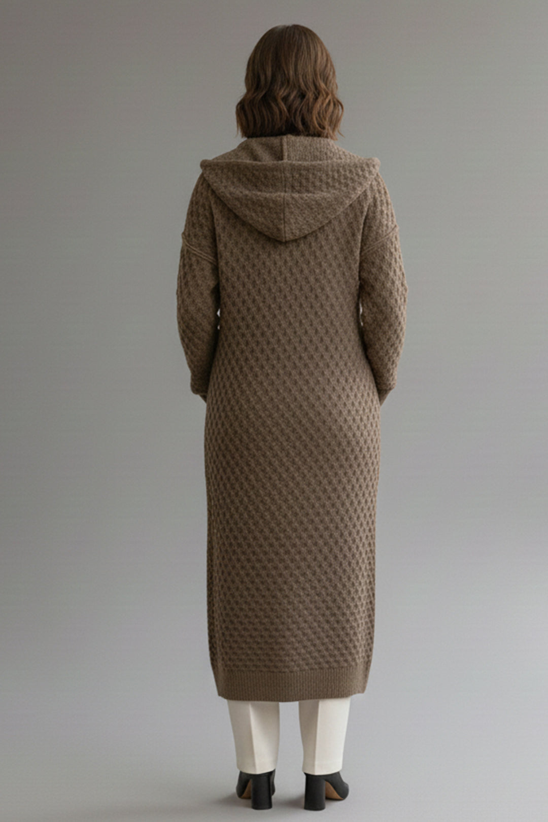 BNG Women Hooded Patterned Long Knit Cardigan R4328 Mink - Tienen