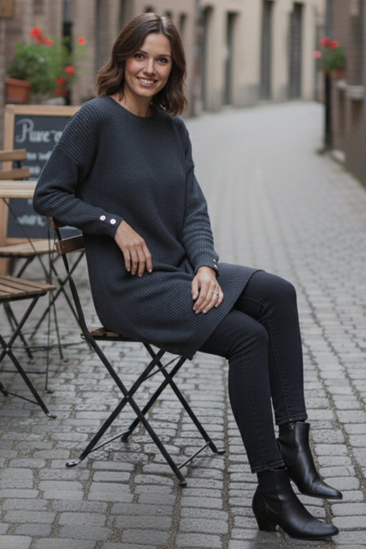 BNG Women Buttoned Sleeve Sweater R4474 Anthracite - Temascal