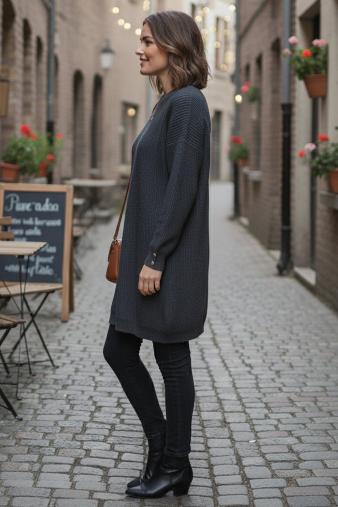 BNG Women Buttoned Sleeve Sweater R4474 Anthracite - Temascal