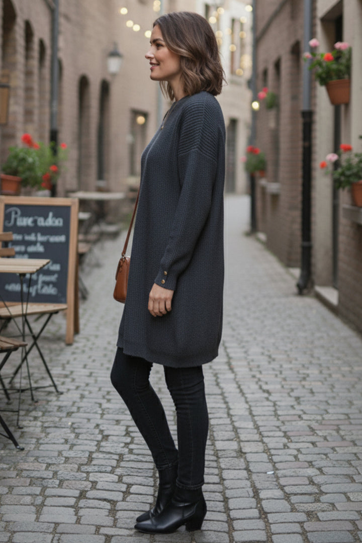 BNG Women Buttoned Sleeve Sweater R4474 Anthracite - Temascal