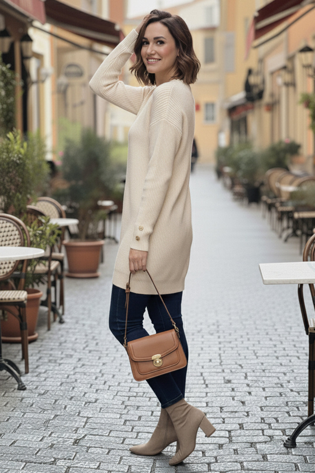 BNG Women Buttoned Sleeve Sweater R4474 Beige - Salisbury