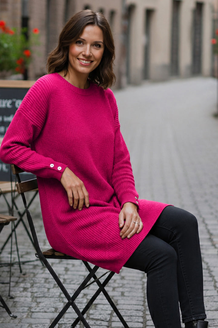 BNG Women Kolu Düğmeli Triko Kazak R4474 Fuşya - Coyuca de Catalán