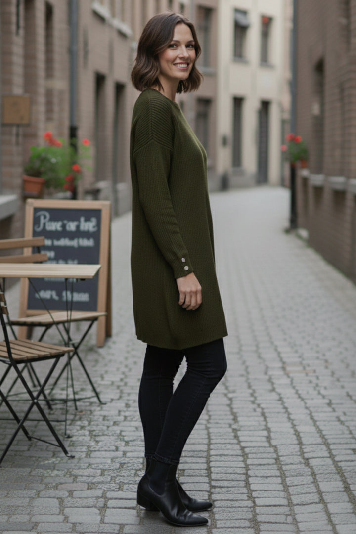 BNG Women Kolu Düğmeli Triko Kazak R4474 Haki - Etten-Leur