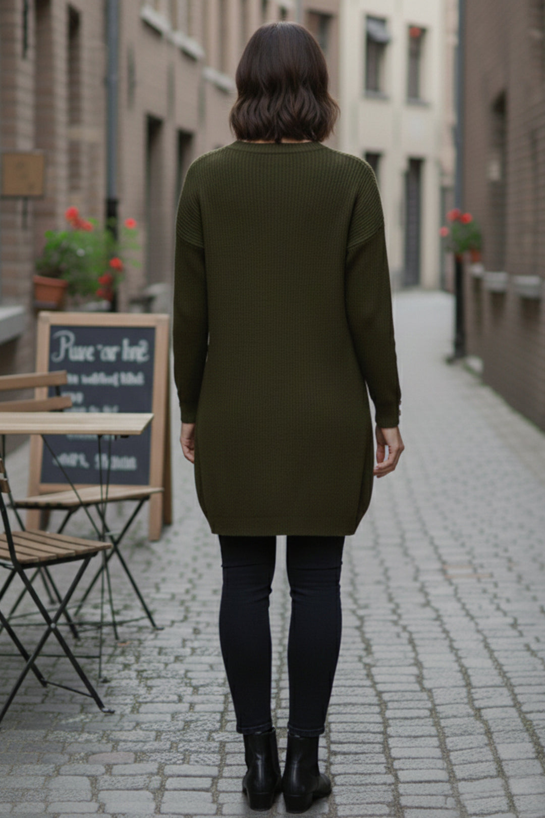 BNG Women Kolu Düğmeli Triko Kazak R4474 Haki - Etten-Leur