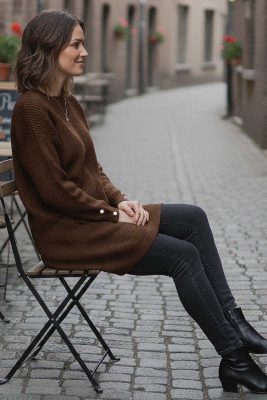 BNG Women Buttoned Sleeve Sweater R4474 Brown - Arras