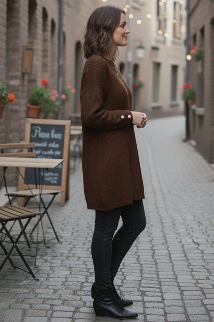 BNG Women Buttoned Sleeve Sweater R4474 Brown - Arras