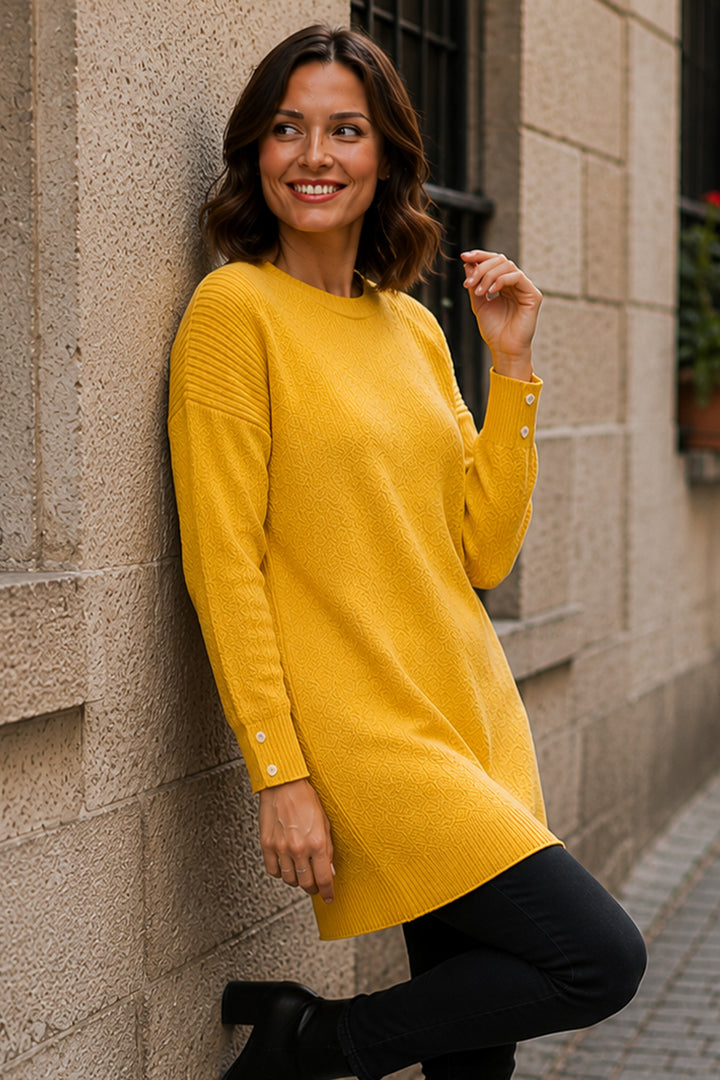 BNG Women Kolu Düğmeli Triko Kazak R4474 Sarı - Livermore