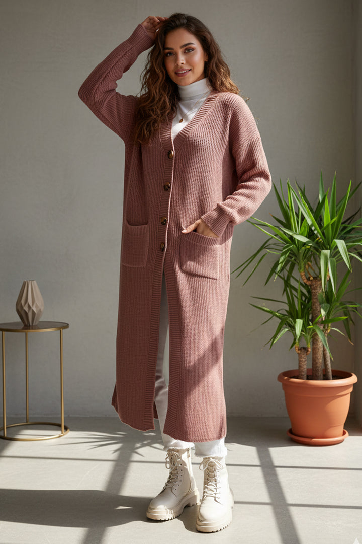 BNG Women Pocketed Long Knit Cardigan R2892 Rose Pink - Verviers