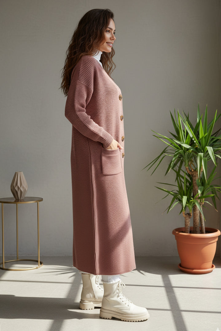 BNG Women Pocketed Long Knit Cardigan R2892 Rose Pink - Verviers