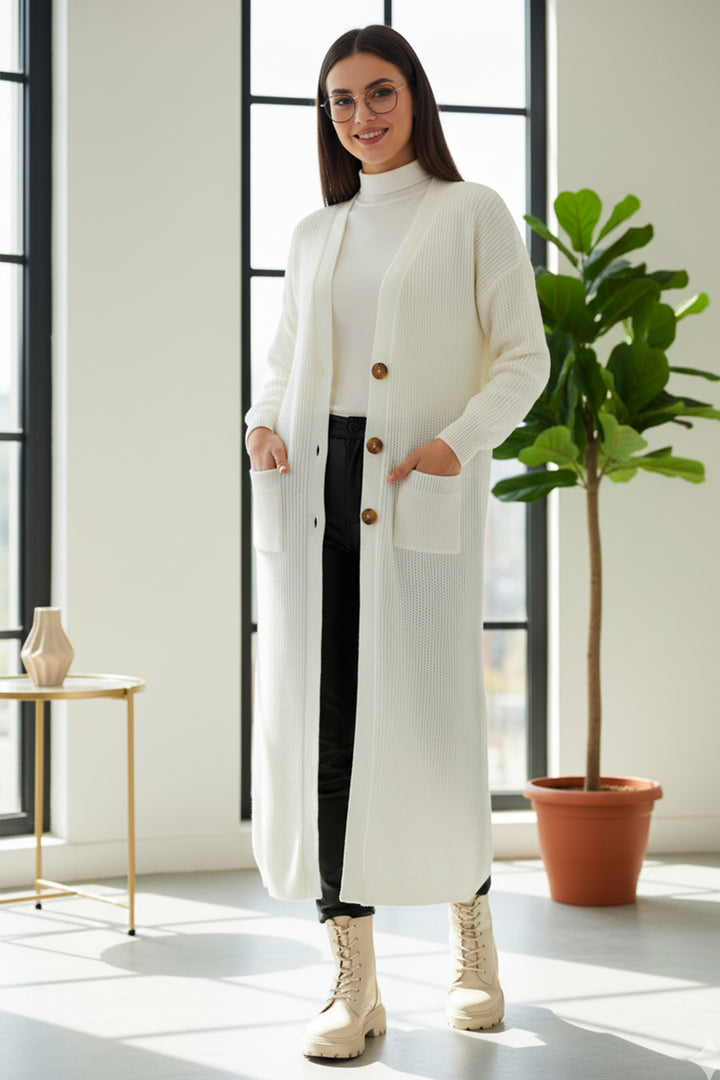 BNG Women Cepli Uzun Triko Hırka R2892 Taş Rengi - Lexington