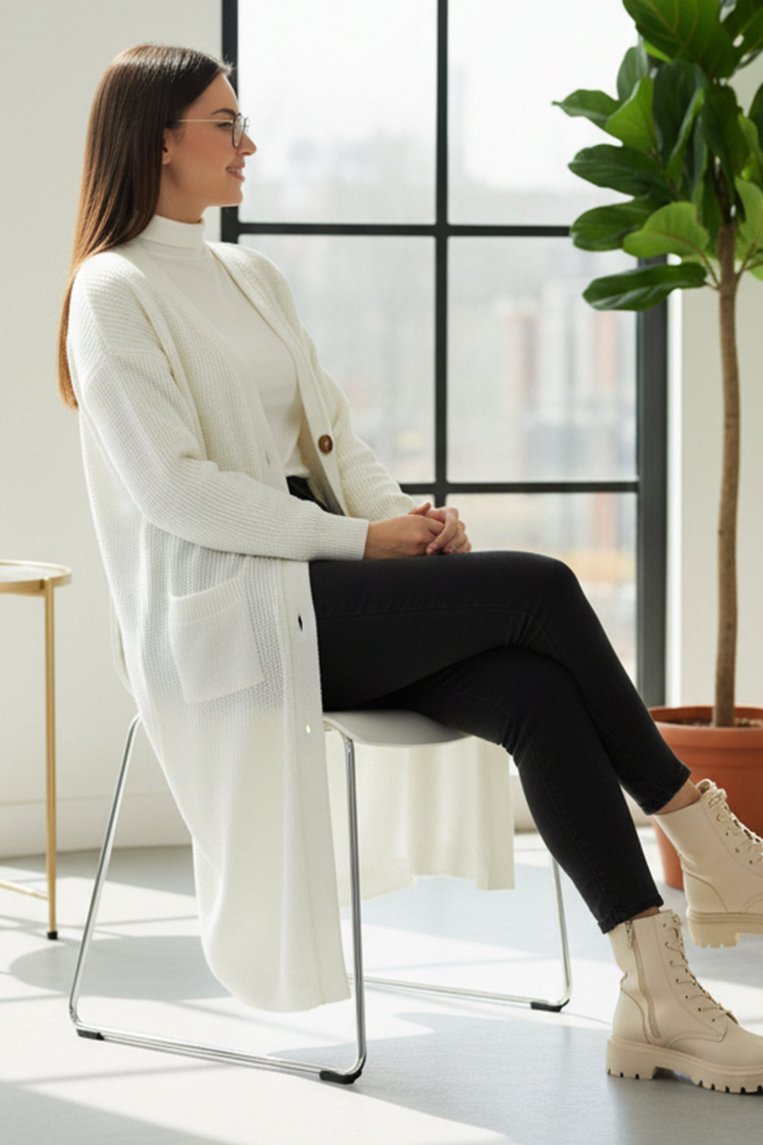 BNG Women Cepli Uzun Triko Hırka R2892 Taş Rengi - Lexington