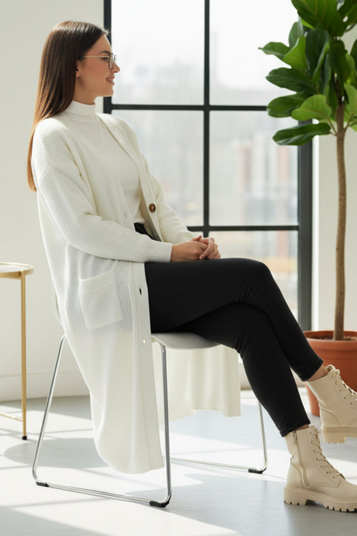 BNG Women Cepli Uzun Triko Hırka R2892 Taş Rengi - Lexington