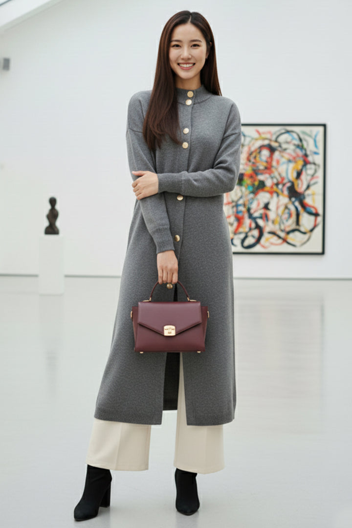 BNG Women Düğmeli Uzun Triko Hırka R4413 Antrasit - Suresnes