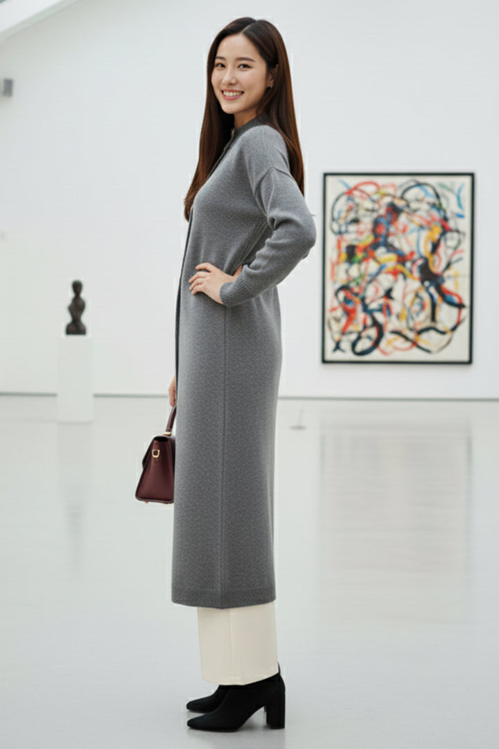 BNG Women Düğmeli Uzun Triko Hırka R4413 Antrasit - Suresnes