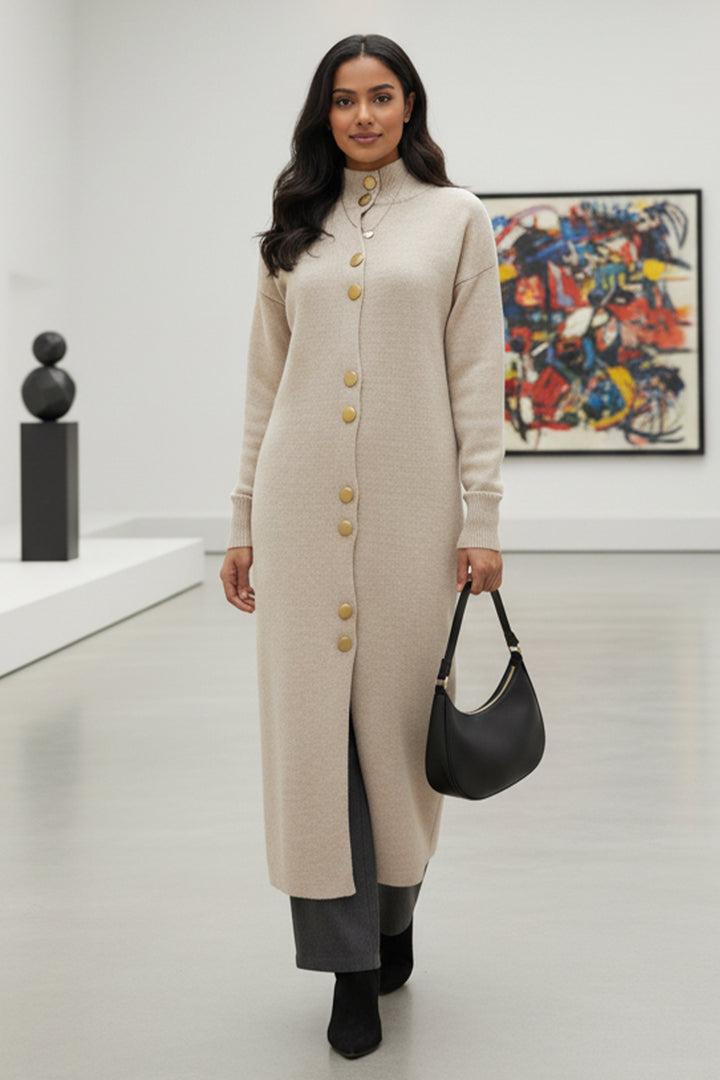 BNG Women Buttoned Long Knit Cardigan R4413 Ecru - Troy