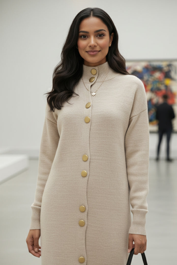 BNG Women Buttoned Long Knit Cardigan R4413 Ecru - Troy