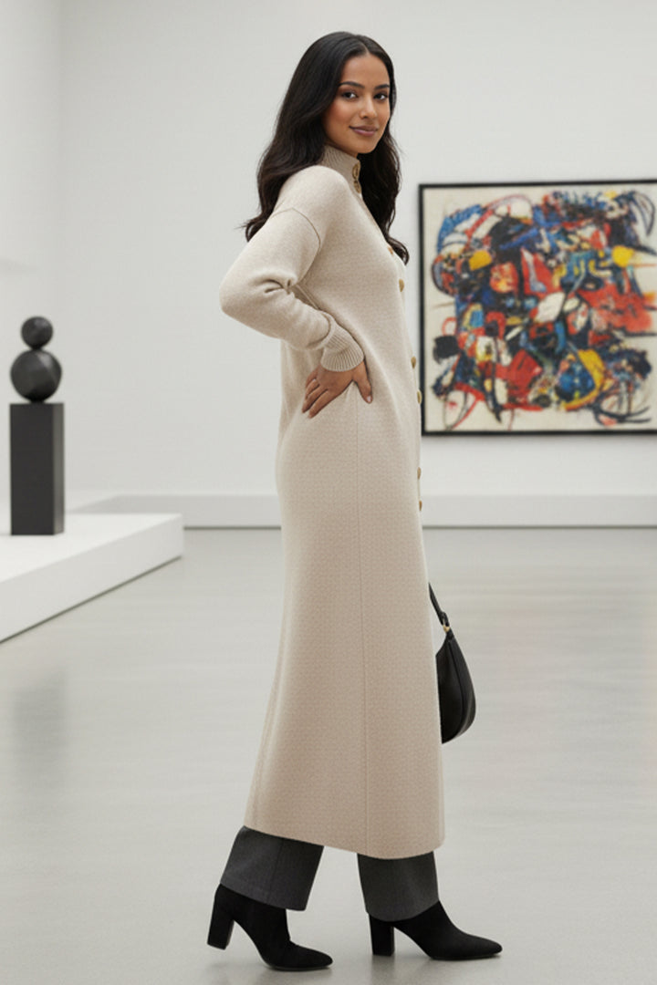 BNG Women Buttoned Long Knit Cardigan R4413 Ecru - Troy