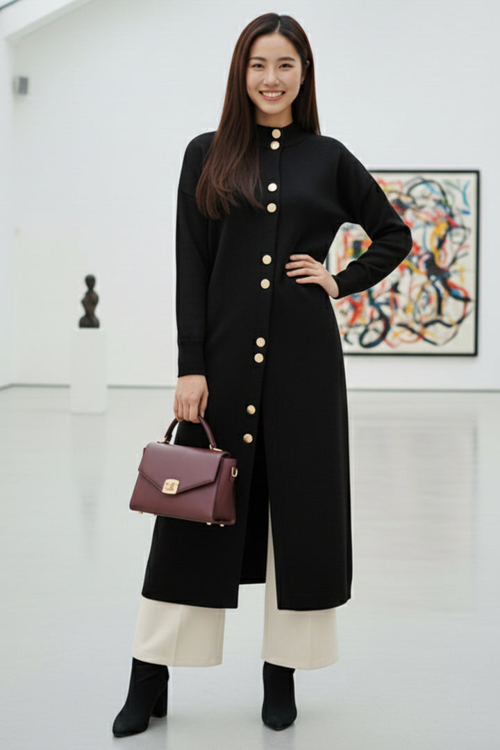 BNG Women Buttoned Long Knit Cardigan R4413 Black - Shelton