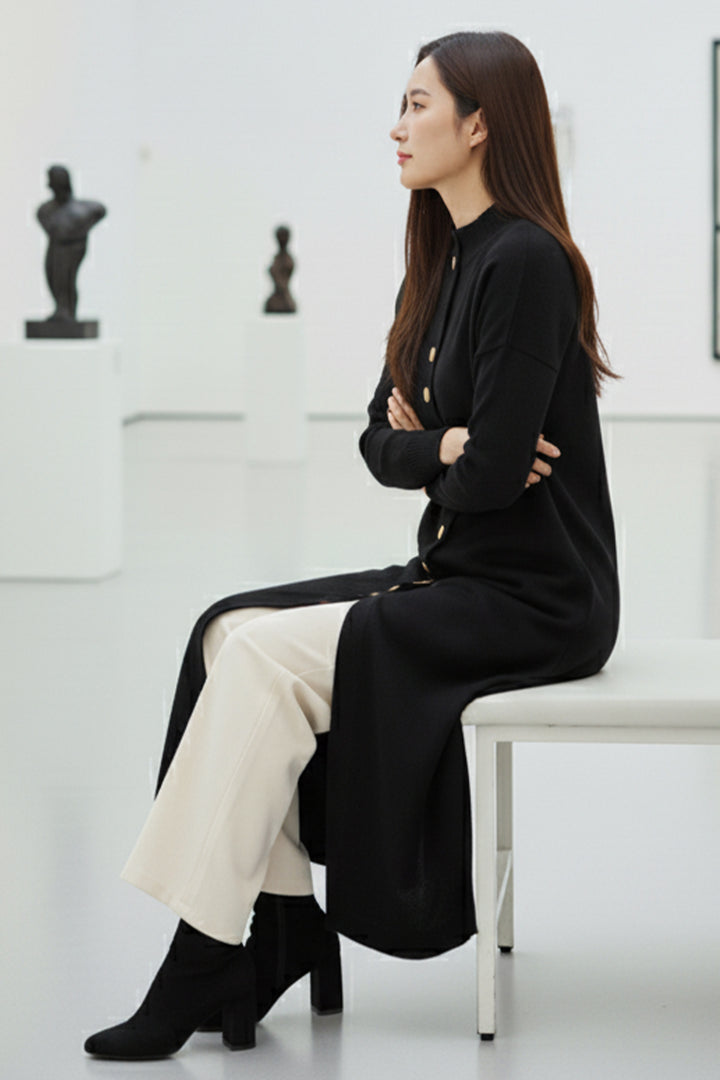 BNG Women Buttoned Long Knit Cardigan R4413 Black - Shelton