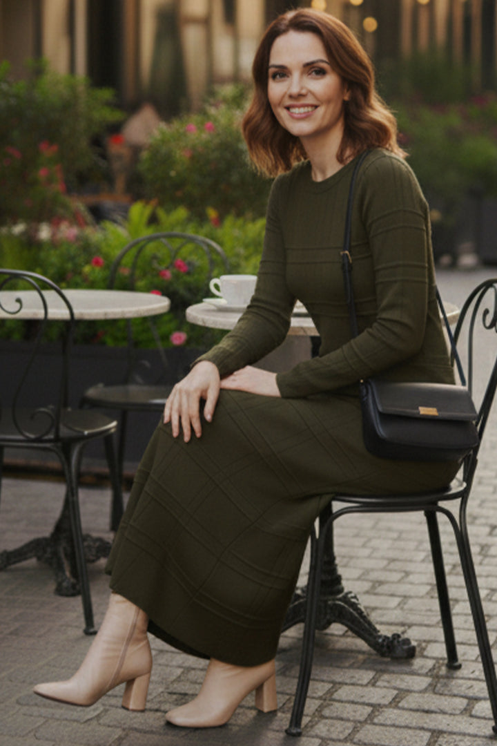 BNG Women Patterned Long Knit Dress R7148 Khaki - Darwin