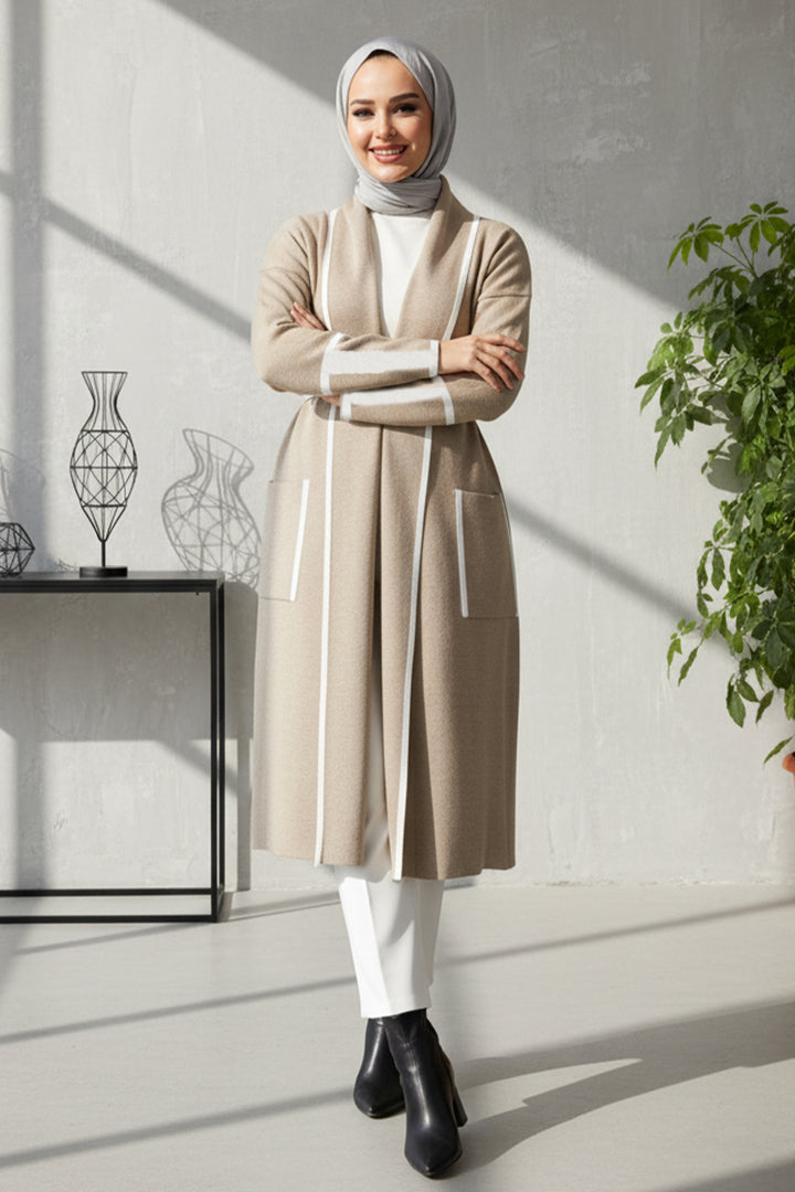 BNG Women Pocketed Long Cardigan R7065 Beige - Bradford