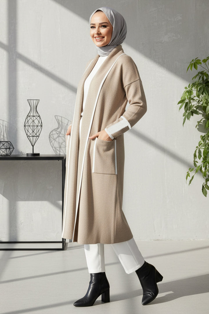 BNG Women Pocketed Long Cardigan R7065 Beige - Bradford