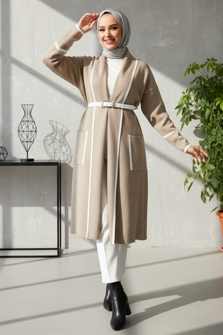 BNG Women Pocketed Long Cardigan R7065 Beige - Bradford