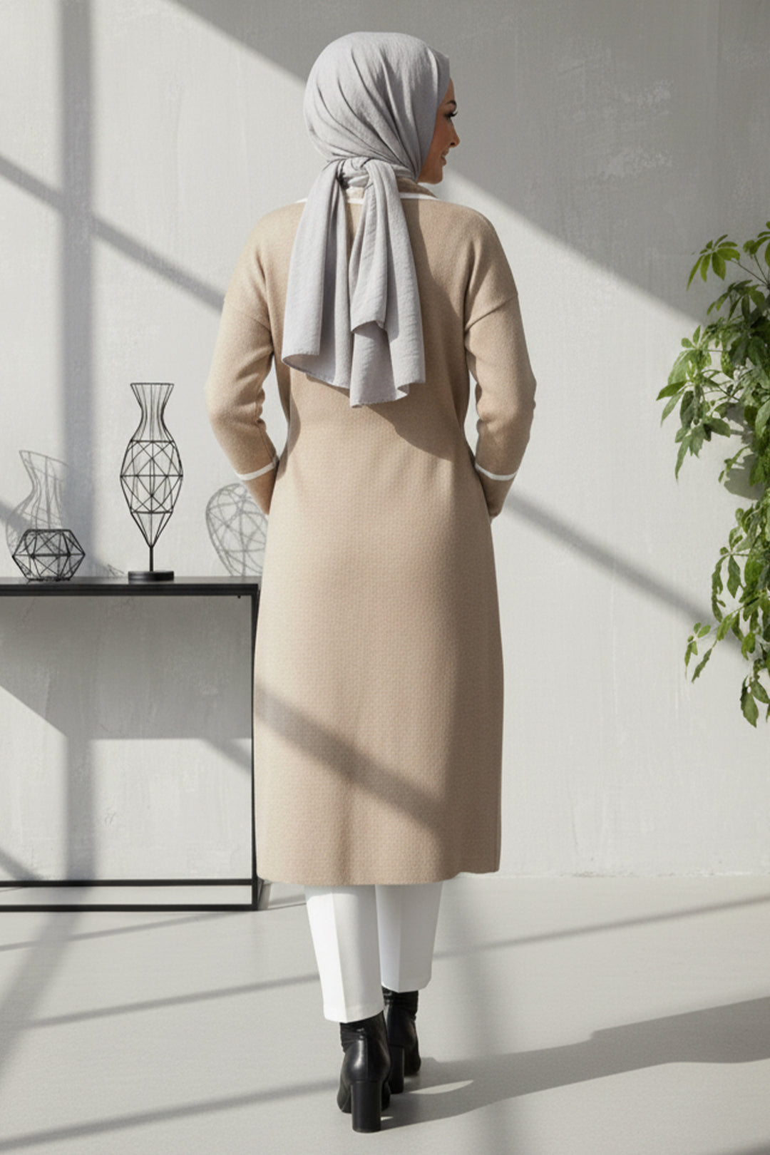 BNG Women Pocketed Long Cardigan R7065 Beige - Bradford