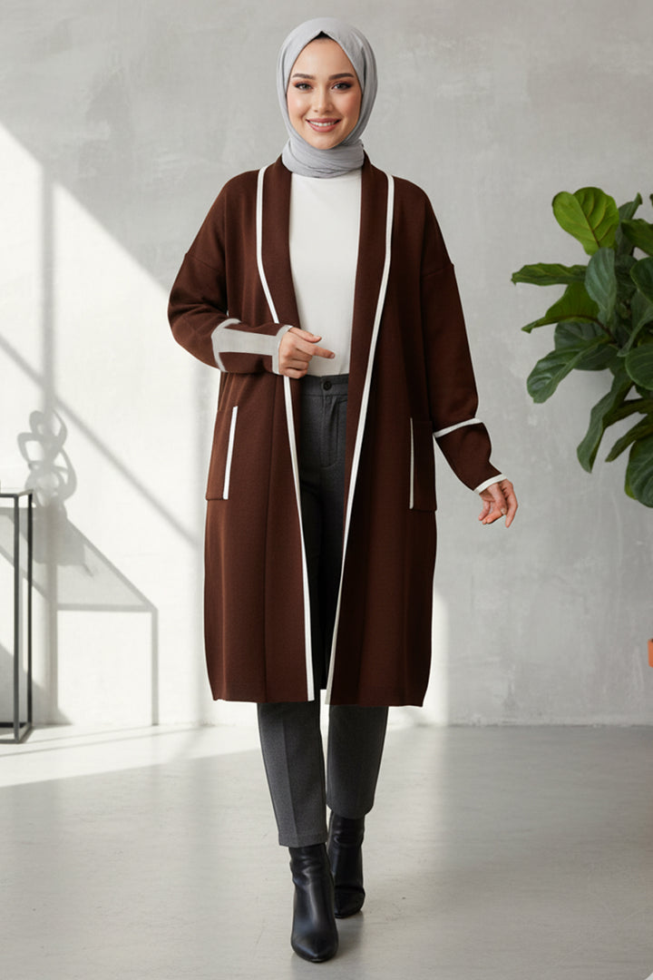 BNG Women Pocketed Long Knit Cardigan R7065 Brown - Marcianise