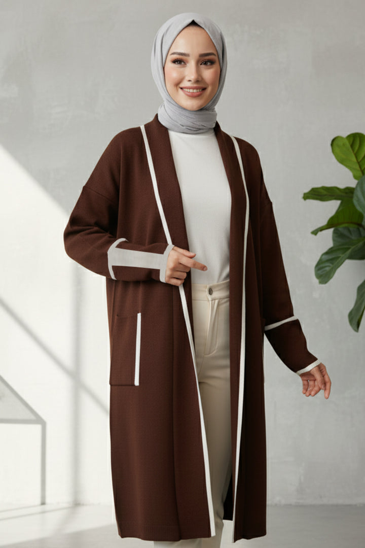 BNG Women Pocketed Long Knit Cardigan R7065 Brown - Marcianise