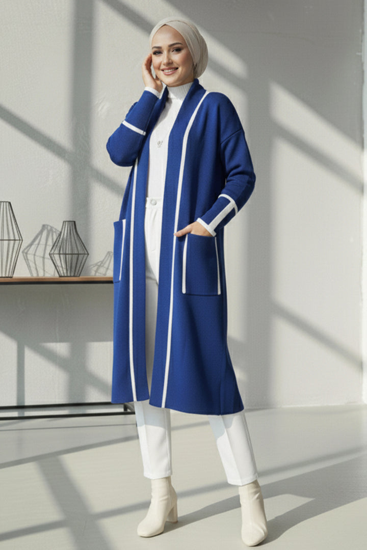 BNG Women Pocketed Long Knit Cardigan R7065 Navy - Lafayette